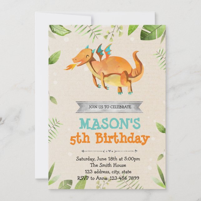 Invitación a la fiesta de cumpleaños de Cute drago (Anverso)