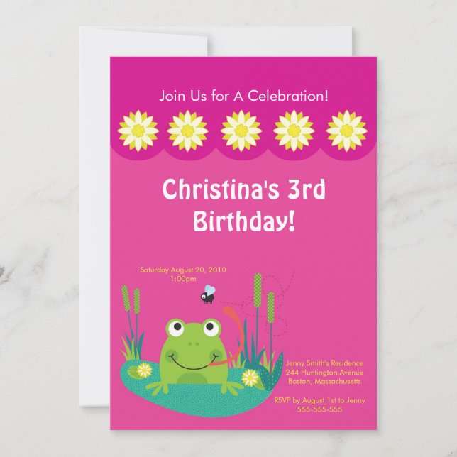 Invitación a la fiesta de cumpleaños de Cute Frog  (Anverso)