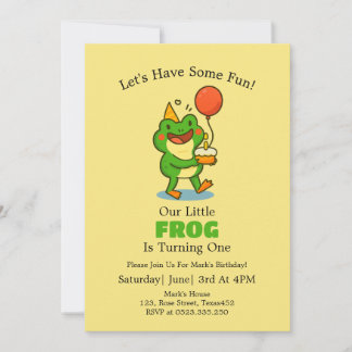 Invitación a la fiesta de cumpleaños de Cute Frog