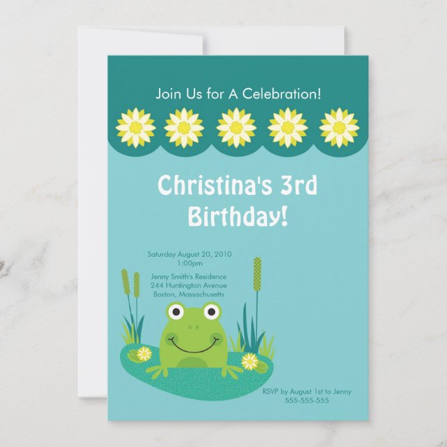 Invitación a la fiesta de cumpleaños de Cute Frog  (Anverso)