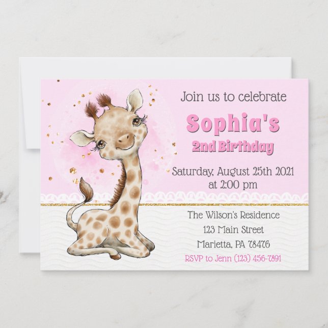 Invitación a la fiesta de cumpleaños de Cute Giraf (Anverso)