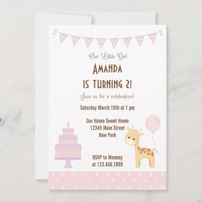 Invitación a la fiesta de cumpleaños de Cute Giraf (Anverso)