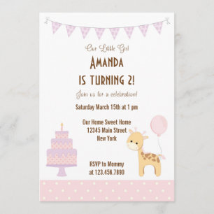 Invitación a la fiesta de cumpleaños de Cute Giraf