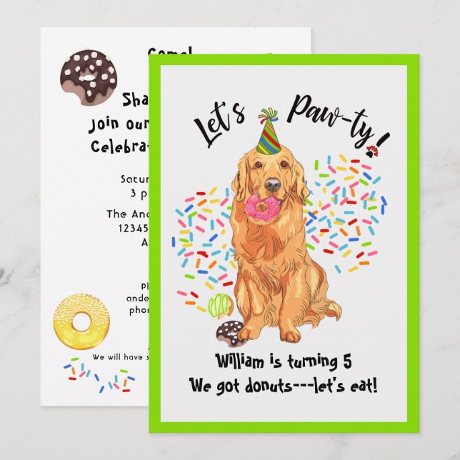 Invitación a la fiesta de cumpleaños de Cute Golde (Anverso / Reverso)