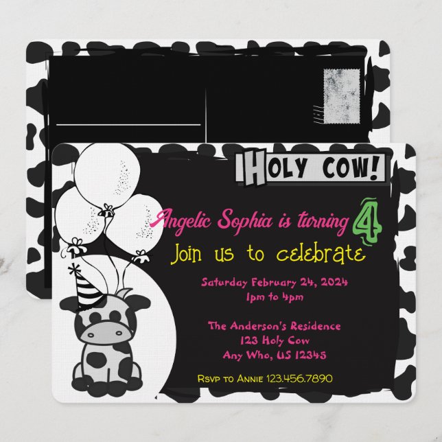 Invitación a la fiesta de cumpleaños de Cute Holy  (Anverso / Reverso)