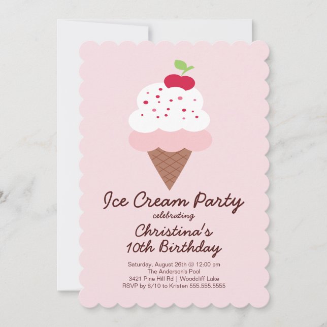 Invitación a la fiesta de cumpleaños de Cute Ice C (Anverso)