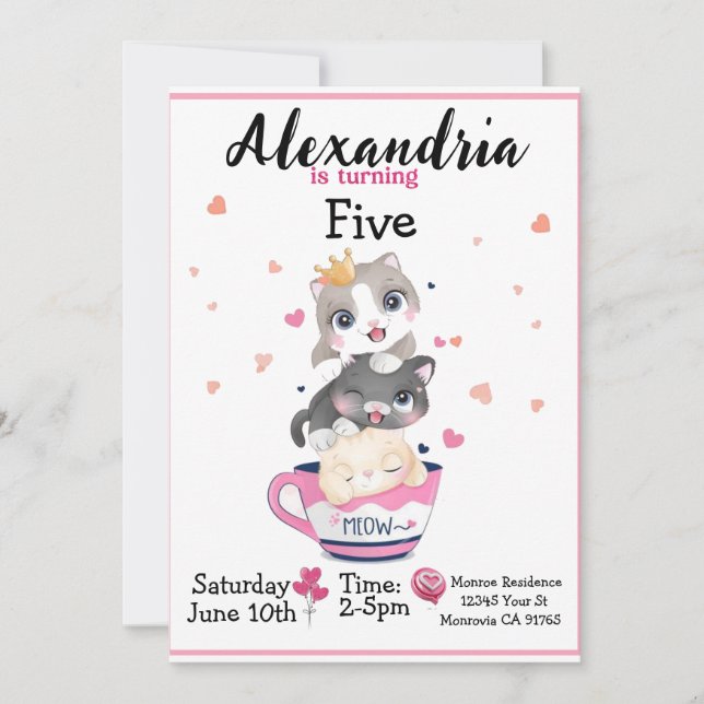 Invitación a la fiesta de cumpleaños de Cute kitte (Anverso)