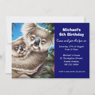 Invitación a la fiesta de cumpleaños de Cute Koala