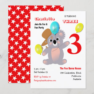 Invitación a la fiesta de cumpleaños de Cute Koala