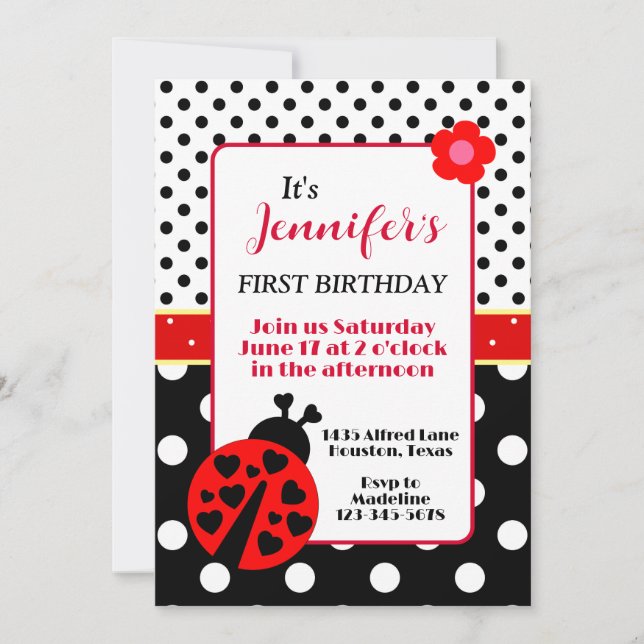 Invitación a la fiesta de cumpleaños de Cute Ladyb (Anverso)