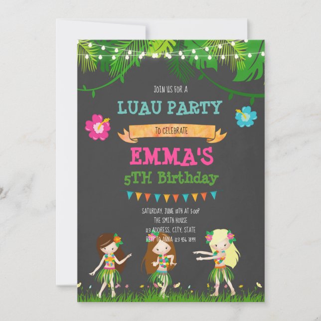 Invitación a la fiesta de cumpleaños de Cute luau (Anverso)