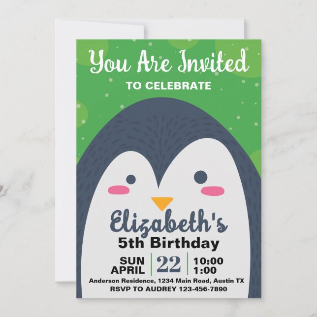 Invitación a la fiesta de cumpleaños de Cute Penqu (Anverso)