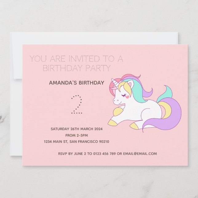 Invitación a la fiesta de cumpleaños de Cute Rainb (Anverso)