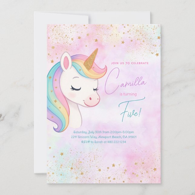 Invitación a la fiesta de cumpleaños de Cute Rainb (Anverso)