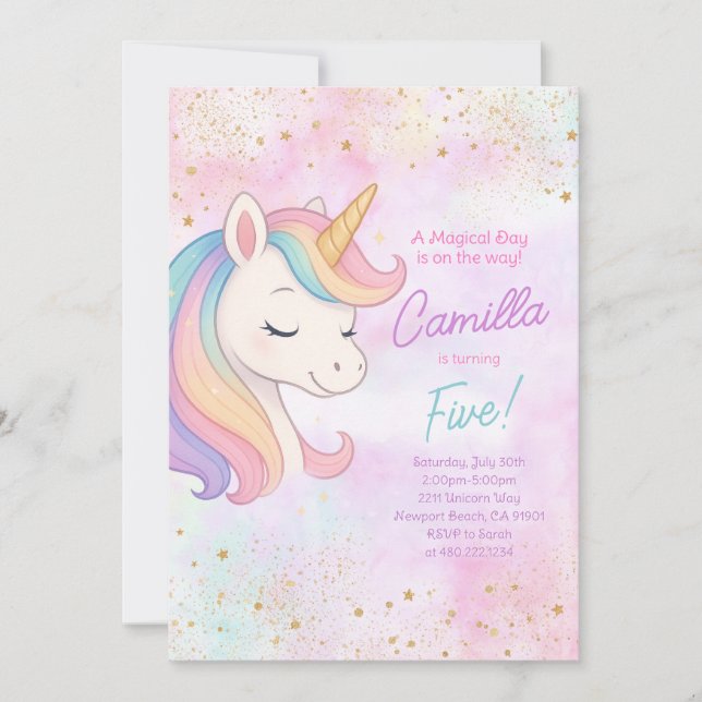 Invitación a la fiesta de cumpleaños de Cute Rainb (Anverso)