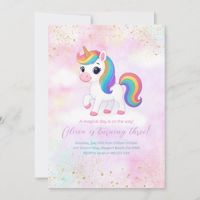 Invitación a la fiesta de cumpleaños de Cute Rainb (Anverso)
