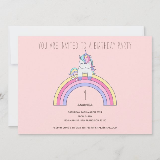 Invitación a la fiesta de cumpleaños de Cute Rainb (Anverso)