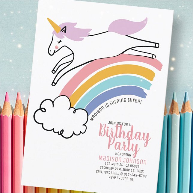 Invitación a la fiesta de cumpleaños de Cute Rainb (Subido por el creador)