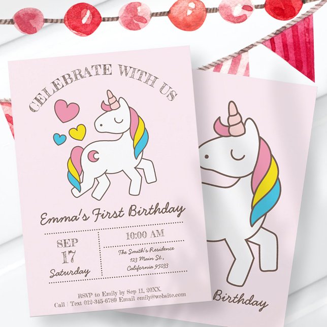 Invitación a la fiesta de cumpleaños de Cute Rainb (Subido por el creador)