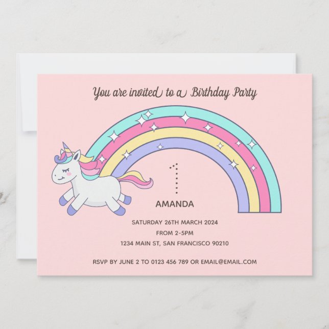 Invitación a la fiesta de cumpleaños de Cute Rainb (Anverso)