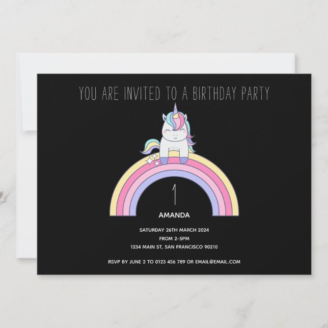 Invitación a la fiesta de cumpleaños de Cute Rainb (Anverso)