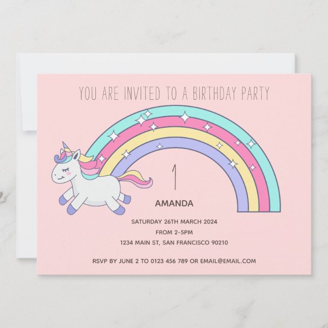 Invitación a la fiesta de cumpleaños de Cute Rainb (Anverso)