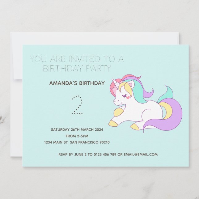 Invitación a la fiesta de cumpleaños de Cute Rainb (Anverso)