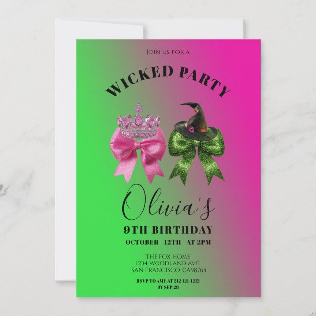 Invitación a la fiesta de cumpleaños de Cute Wicks (Anverso)