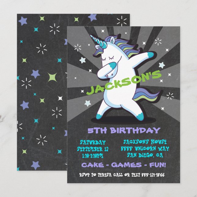Invitación a la fiesta de cumpleaños de Dabbing Bo (Anverso / Reverso)