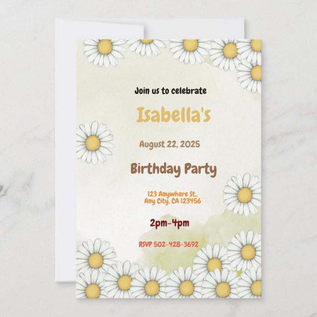 Invitación a la fiesta de cumpleaños de Daisy (Anverso)