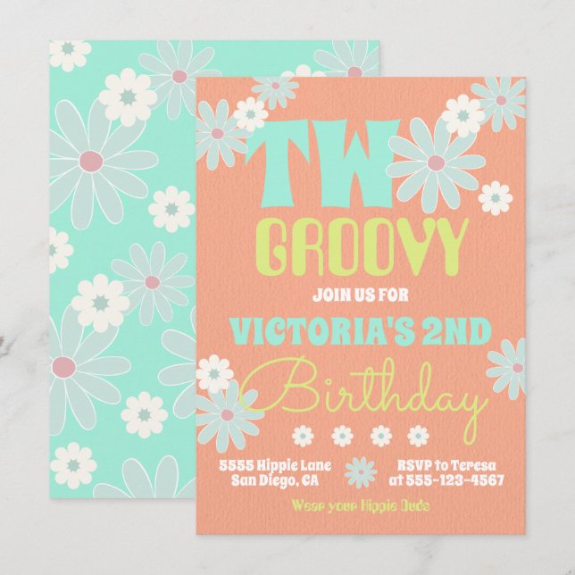 Invitación a la fiesta de cumpleaños de Daisy Boho (Anverso / Reverso)