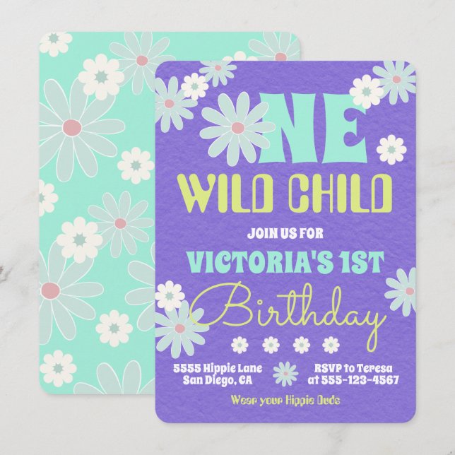 Invitación a la fiesta de cumpleaños de Daisy Boho (Anverso / Reverso)