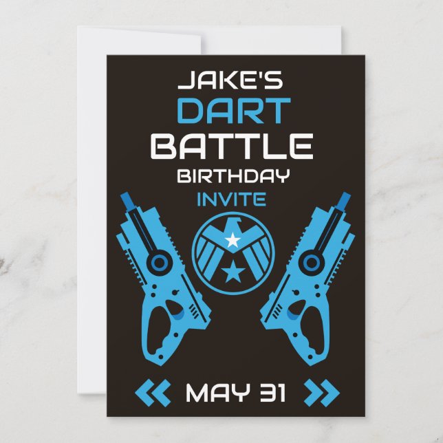 Invitación a la fiesta de cumpleaños de Dart Wars  (Anverso)