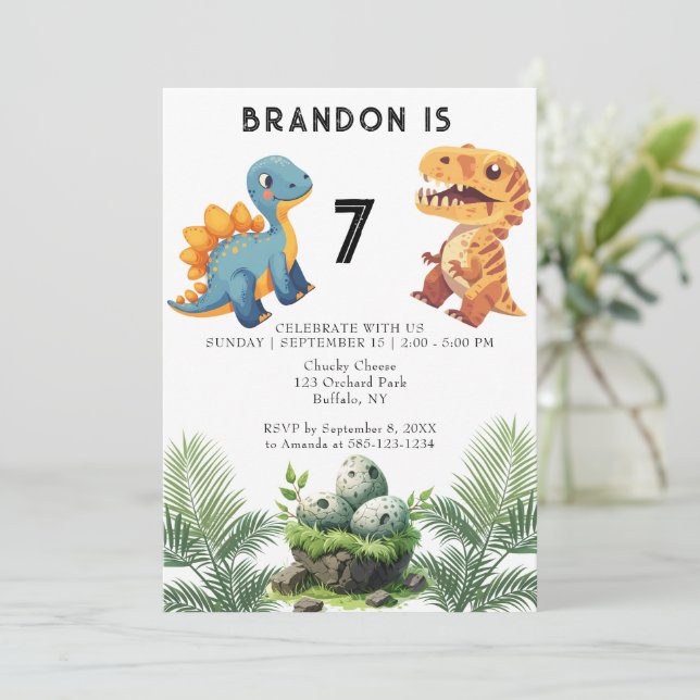 Invitación a la fiesta de cumpleaños de Dinasaur K (Anverso de pie)