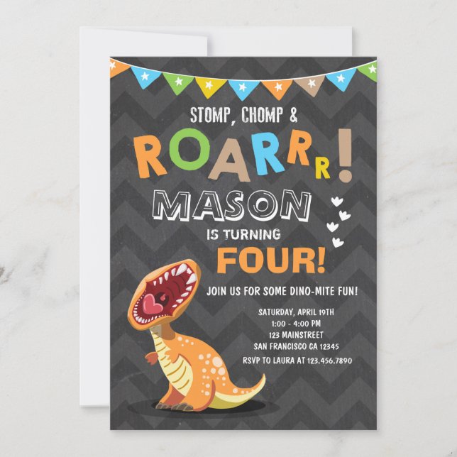 Invitación a la fiesta de cumpleaños de Dino Dinos (Anverso)