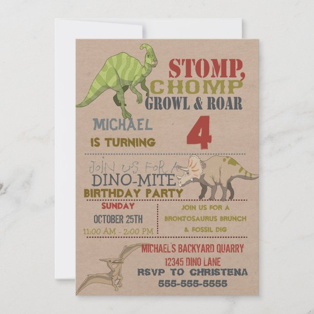 Invitación a la fiesta de cumpleaños de Dinosaur (Anverso)