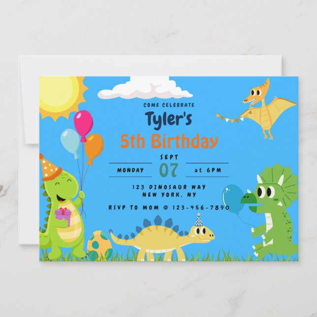 Invitación a la fiesta de cumpleaños de Dinosaur (Anverso)