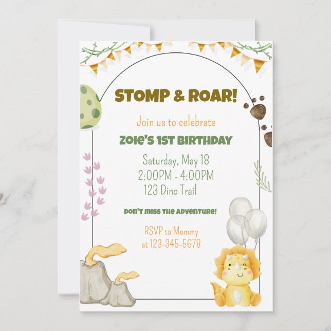 Invitación a la fiesta de cumpleaños de Dinosaur (Anverso)