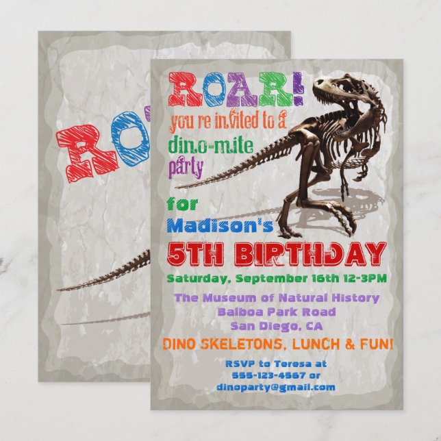 Invitación a la fiesta de cumpleaños de Dinosaur (Anverso / Reverso)
