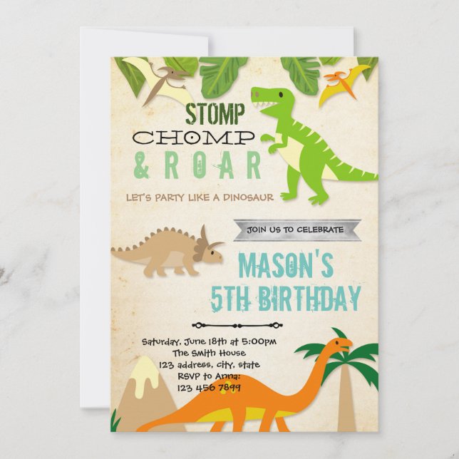 Invitación a la fiesta de cumpleaños de Dinosaur (Anverso)