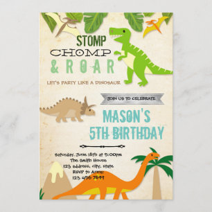 Invitación a la fiesta de cumpleaños de Dinosaur