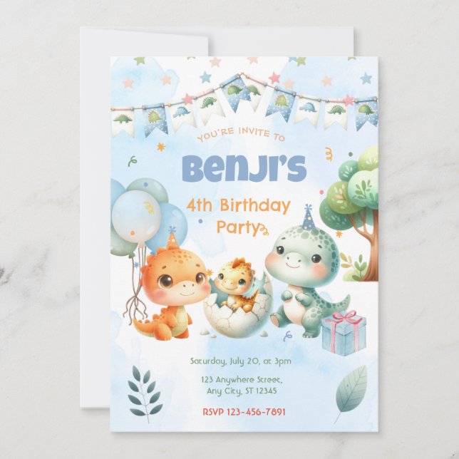 Invitación a la fiesta de cumpleaños de Dinosaur (Anverso)