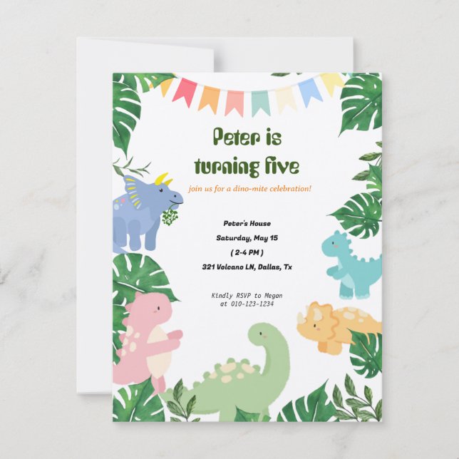 Invitación a la fiesta de cumpleaños de Dinosaur (Anverso)