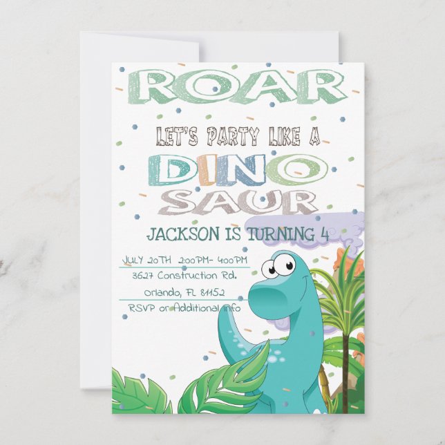 Invitación a la fiesta de cumpleaños de Dinosaur (Anverso)