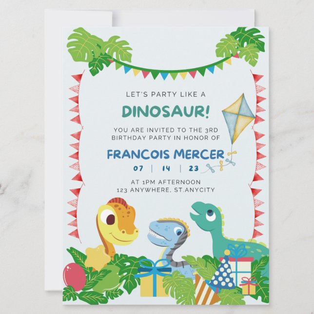 Invitación a la fiesta de cumpleaños de Dinosaur (Anverso)