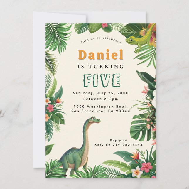 Invitación a la fiesta de cumpleaños de Dinosaur (Anverso)