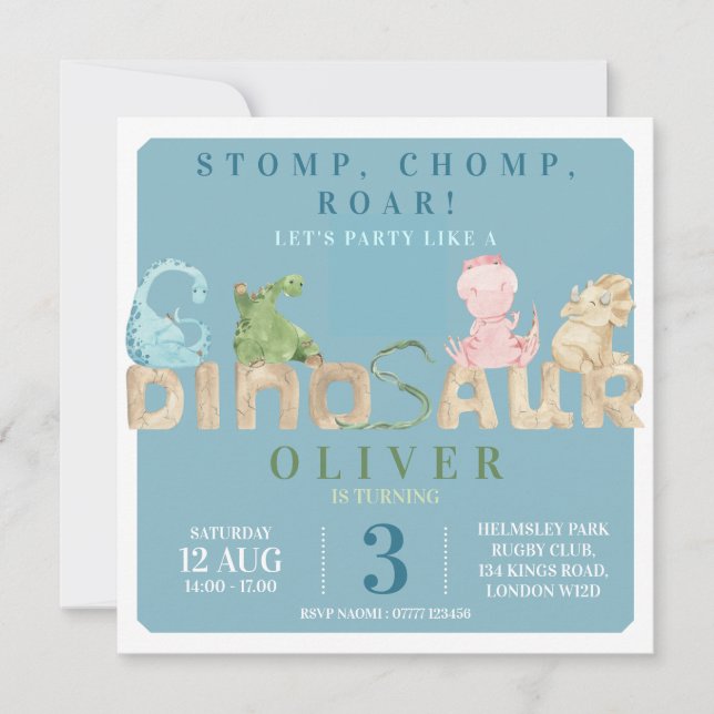 Invitación a la fiesta de cumpleaños de Dinosaur (Anverso)