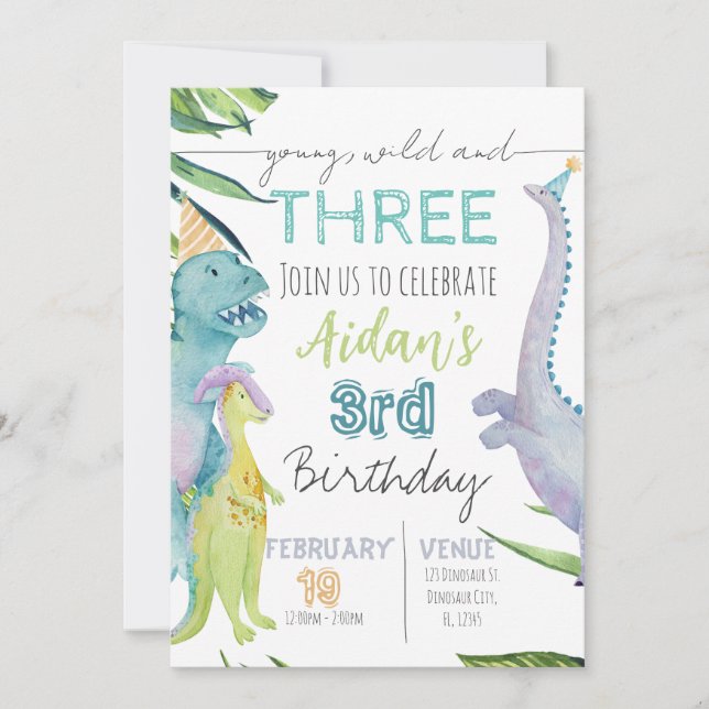Invitación a la fiesta de cumpleaños de Dinosaur | (Anverso)