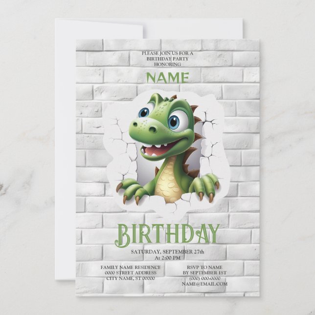 Invitación a la fiesta de cumpleaños de Dinosaur (Anverso)
