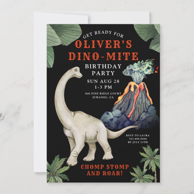 Invitación a la fiesta de cumpleaños de Dinosaur B (Anverso)